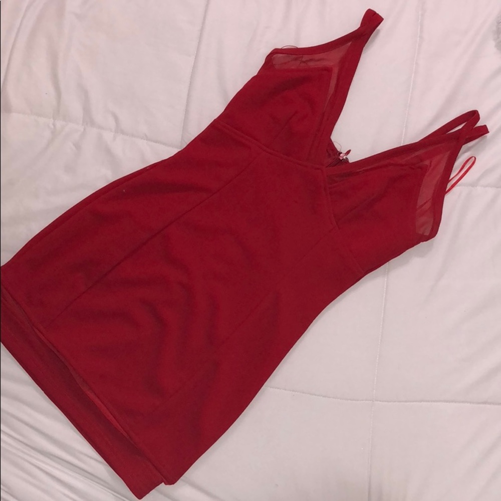 Red Bodycon Dress w/ Mesh Accents
